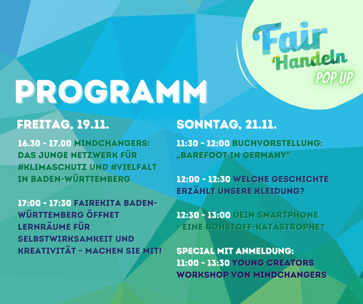 Unser Fair Handeln Pop-up rückt immer näher und heute wollen wir euch schon unser spannendes Programm auf der Messe Stuttgart vorstellen. 

Am Freitag und Sonntag könnt ihr interessante Vorträge auf der veggie & frei von Messebühne hören oder euch für...