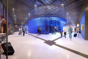 © plan b Agentur für visuelle Kommunikation GmbH Visualisierung des neuen Fernbahnhofs Flughafen/Messe (Innenansicht)