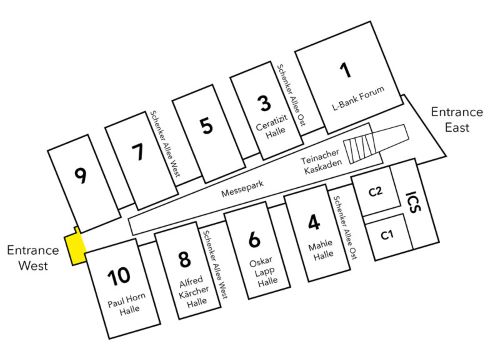 Site plan Messe Stuttgart: Conference West is located on the upper floor of the Entrance West.