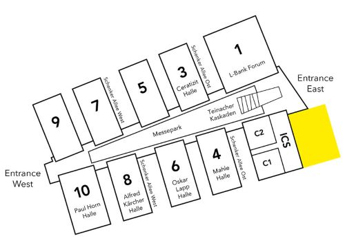 The Messepiazza is located outside on the eastern side of the trade fair, next to the Entrance East and the ICS.